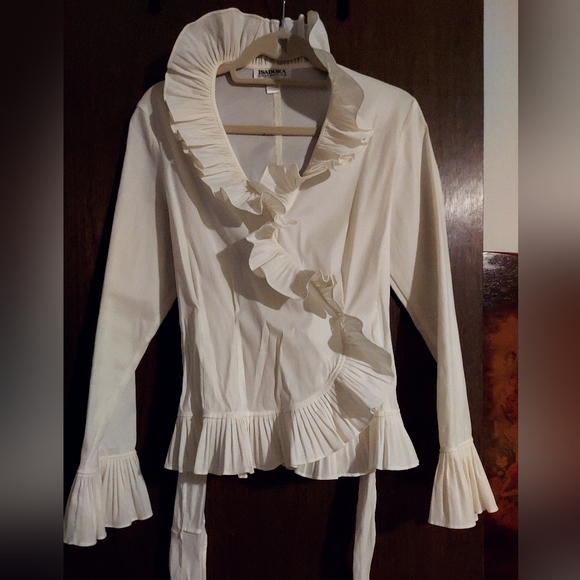 Isadora blouse with Ruffle flounces and Long belt. Medium - Picture 3 of 11